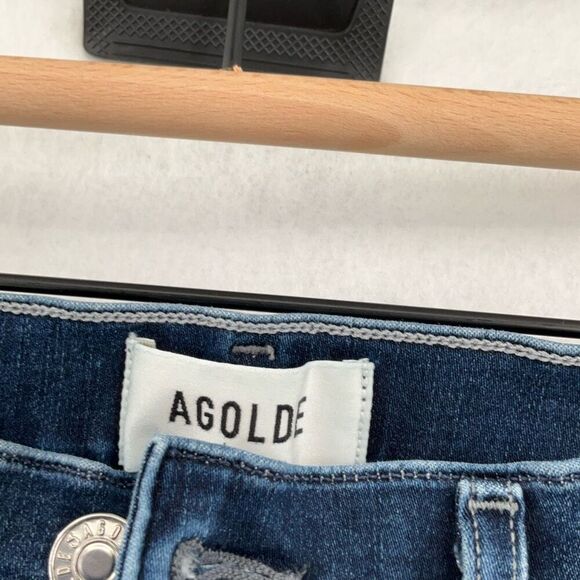 Agolde Blue Denim Stretch Raw Hem Sophie Crop Skinny Jeans Medium Wash Size 25 - Picture 4 of 9